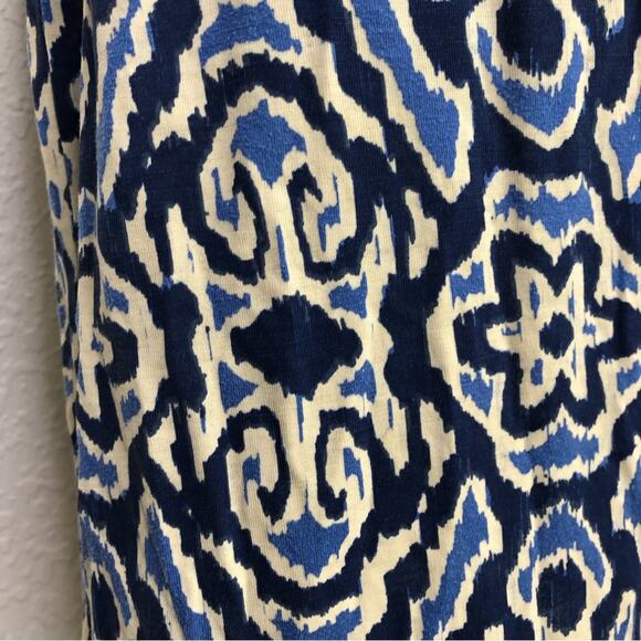 Boden blue and cream geometric print tie waist dress size 8L or 8 Long - Picture 12 of 15